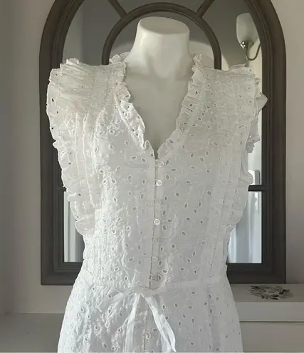 Polo Ralph Lauren Linen Ruffled Eyelet Midi Dress, White Size 4 New w/Tag $398