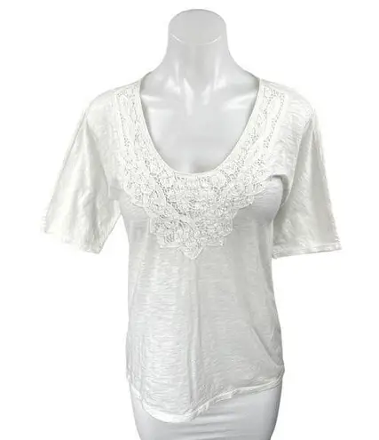 J.Crew Women's White Lace Trim Short Sleeve Blouse T Shirt Tee Top Size XS