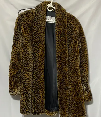 Monterey Fashions made in USA VINTAGE WO SMALL Leopard Print Faux Fur Coat LINED Brown