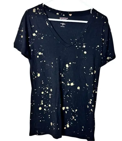 Arizona Jeans Splash Gold Splatter Black and Gold Women's V-Neck Top Sz L