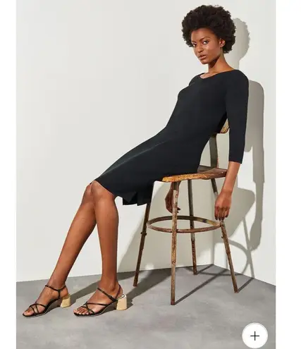 Ming Wang Black Knit 3/4 Sleeve V Neck Midi Dress Size Small