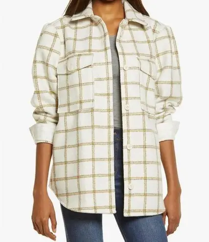 Treasure & Bond NWT$129 Womens Plaid Puff Sleeve Shirt Jacket Ivory Carsonpane M