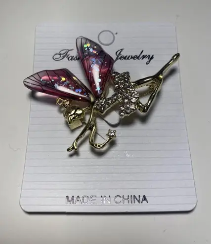 Cute New B.J. Golden Crystal Fairy Angel With Sparkly Acrylic Wings Pin Brooch Multiple