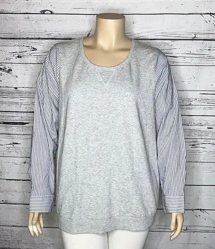 Lane Bryant  Size 22/24 Gray - Blue & White Stripe Mixed Fabric Sweatshirt Top