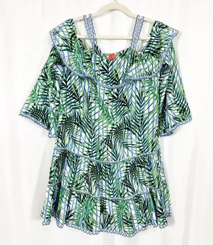 Red Carter Palm Party Swim Cover Mini Dress Tropical Hawaiian Aloha Vacation