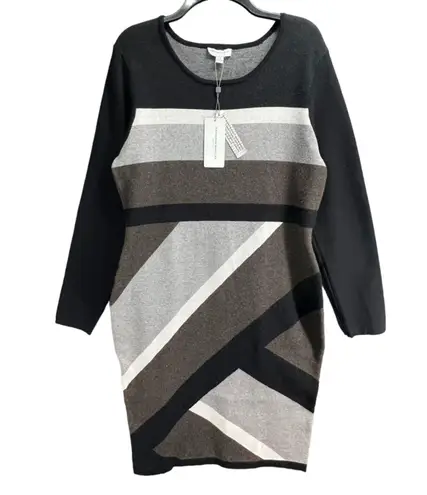 Katherine Barclay Dress Womens Large Knit Sweater Geometric Striped Career NWT