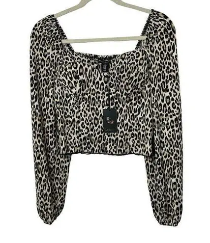 Sincerely Jules  Long Sleeve Cropped Leopard Print Top Built In Bra Sz Medium NEW