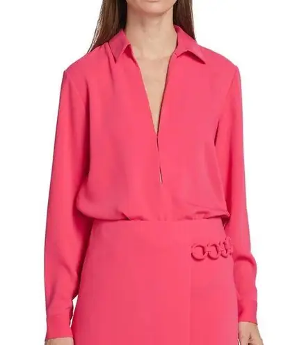 Alexis Cire Pink Collared V-Neck Long Sleeve Blouse Size XL NWT