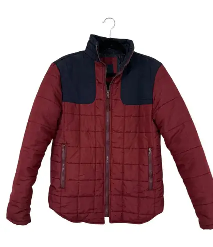Women's Jacket Small Burgundy Red & Navy Blue Puffer Small Nomad Quilted Game