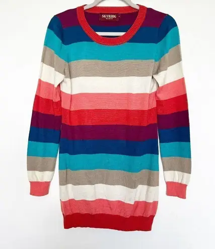 Vintage sheep hair dress sweater SMALL multi Long Sleeve comfy cozy crew neck Blue