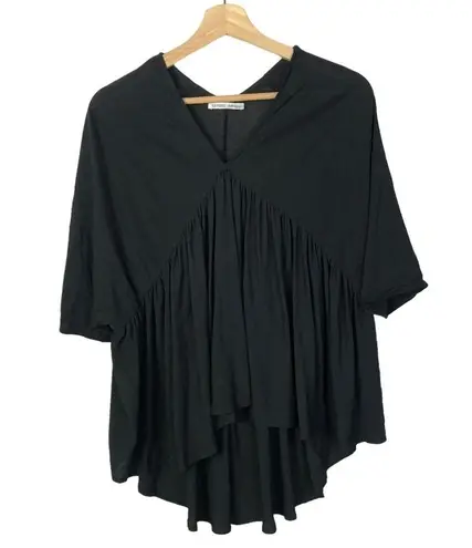 ZARA  Black V-Neck Ruffle Hem Babydoll Short Sleeve Top M