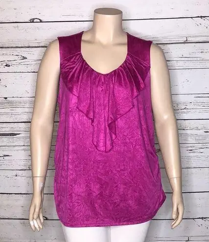 Fashion Bug NWT Size 2X Magenta Ruffle Neckline Ruched Side Tank Top Blouse