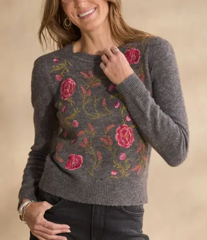 Sundance Evermore Bloom Embroidered Floral Charcoal Sweater size medium