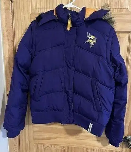 Reebok Minnesota Vikings  Puffer Jacket NFL Team Apparel Faux Fur Hood Size Large