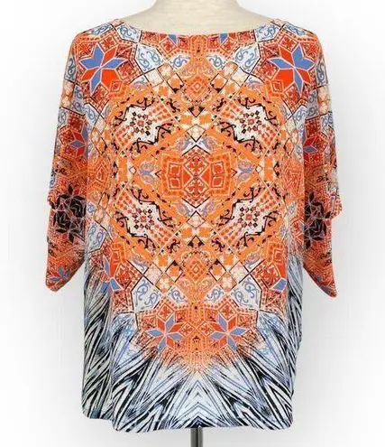 EMALINE Colorful Geometric Print Blouse Size Small Bright Multicolor Orange