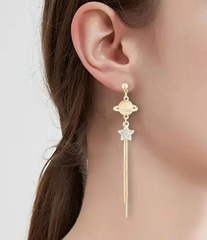Moon Planet Long Tassel Dangle Drop Earrings for Women Gold
