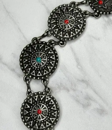 Western Faux Turquoise Coral Concho Chain Belt ✨ Silver