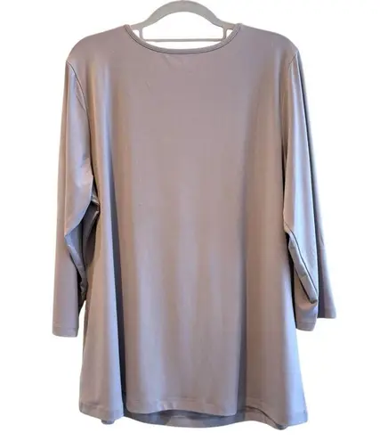 Susan Graver Susan Graver Scoop Neck 3/4 Sleeve Pullover Blouse Flowy Grey Beige Large