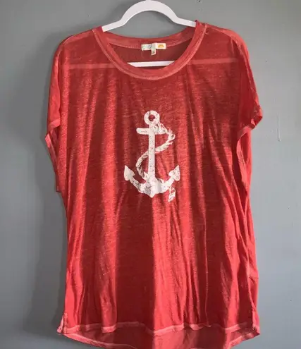 C&C Orange Nautical Graphic Anchor Tee Swim Cover Oversized Relaxed Tunic Fit XL