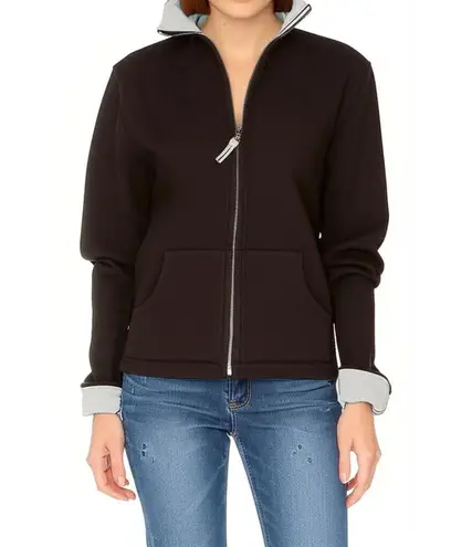 Casual Corner Annex Sports Womens Black Blue Zip Up Collared Sporty Sweater Size L