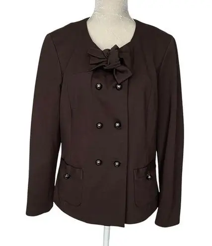Etcetera Double Breasted Brown Blazer Jacket Women’s Size 16 Bow Tie Collarless