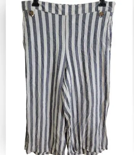 French Laundry Blue Gray Cream Striped Cropped Wide Leg Pants Sx 1X *belt Removd