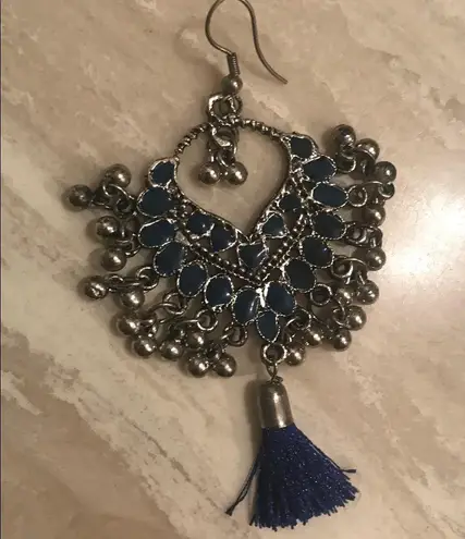 Blue Dubai Jingle Tassel charm earrings