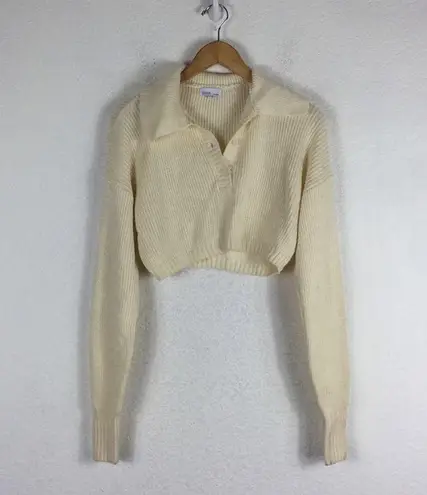Danielle Bernstein WeWoreWhat Cream Collared Crop Knit Sweater Small