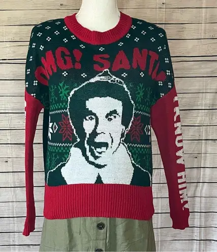 Elf Red and Green Christmas Crewneck Sweater with Festive Design Size XS