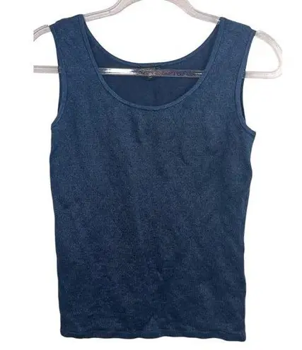 Lafayette 148 Knit Top Women Blue Small Linen Cotton Quiet Luxury Minimalist