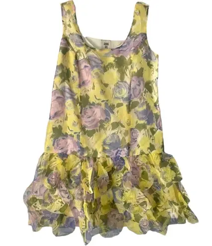 Anna Sui Anthropologie silk yellow floral sleeveless drop waist dress 6