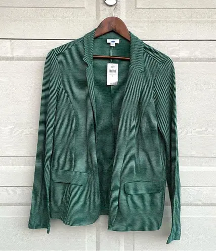 J.Jill NWT  Womens Blazer Jacket Green Blue Stripe Knit  Linen Blend Small