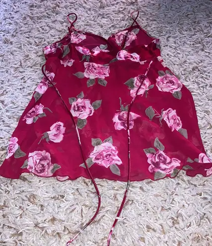 California Dynasty Red Floral Babydoll Lingerie Slip