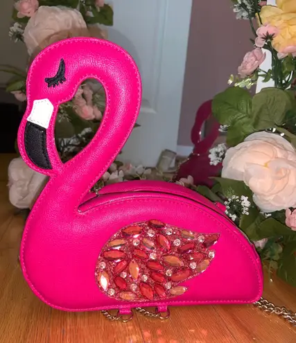 Betsey johnson flamingo purse sales