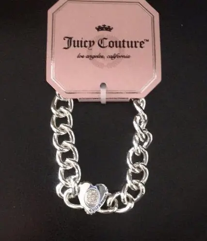 Juicy Couture New  Silver Chain & Pave Heart Bracel