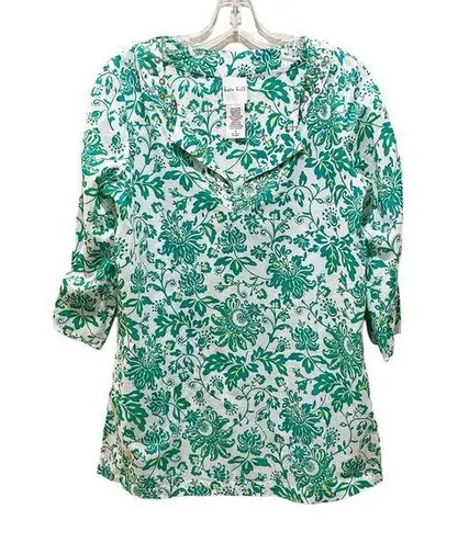 Kate Hill Sequin Printed Blouse Green White Size 4