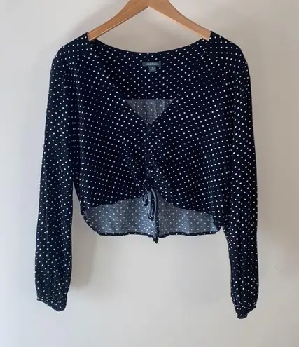 Wild Fable  polka dot button up tie front crop top