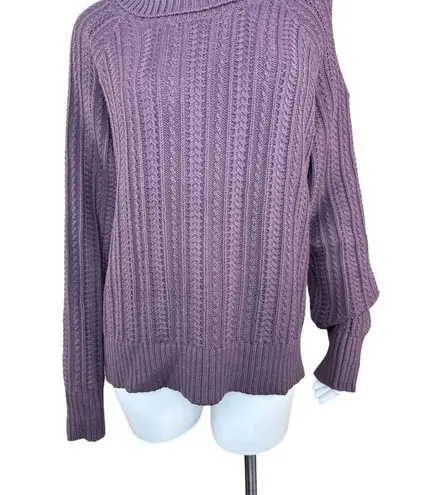 Studio Park Shawn Killinger Cold Shoulder Cable Knit Sweater Huckleberry Large Purple