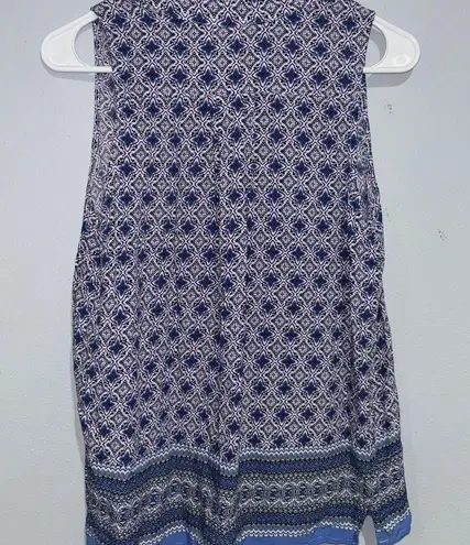 Willi Smith Blue Sleeveless Blouse with Geometric Print