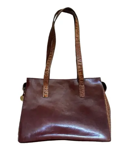 Brahmin Brown Leather And Croc Embossed Shoulder Bag