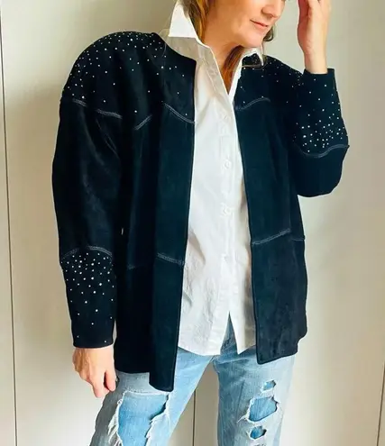 Vintage Suede Jacket/Coat Black Rhinestones Deadstock Y2K/90s Era Rocker Chic