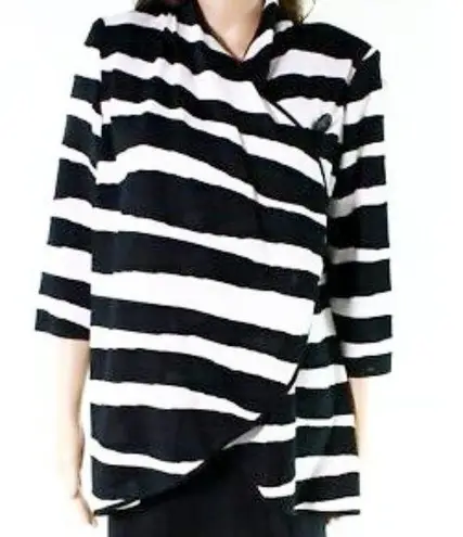 Ming Wang women's XS striped one button crossover shawl shoulder padded cardigan