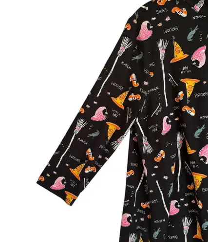 Womens Black Halloween Witch Raven Novelty Print Mock Neck Dress size Medium