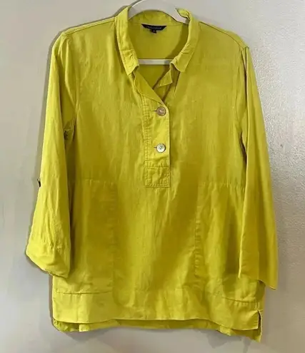 John Mark JOHN-MARK, S, Stand-up collar, slip-over, two shell buttons in front, linen