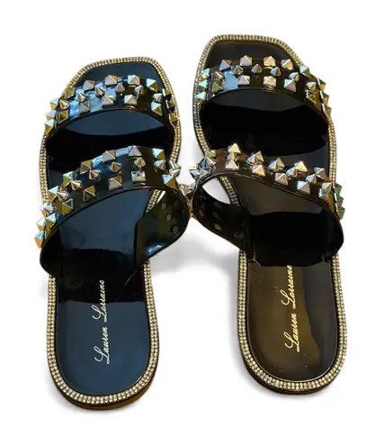 Lauren Lorraine Studded Black Jelly Sandals Women Rhinestone Size 8 NIB
