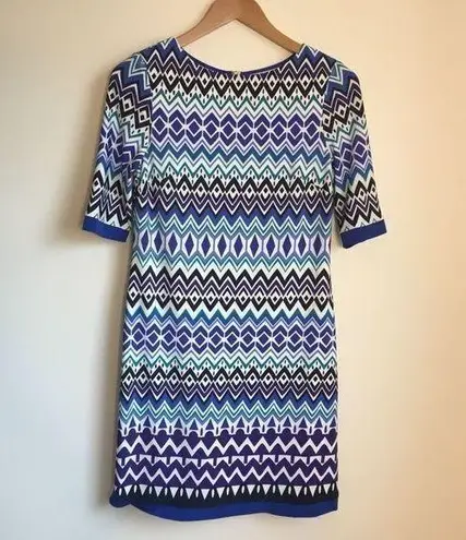 Eliza J Aztec Geometric Print Short Sleeve Sheath Dress Lined Womens Siz…