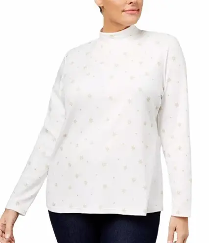 Karen Scott Snowflake Mock Neck Top White XL
