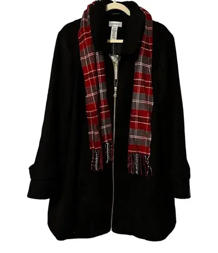 Catherines Black Wool Blend Coat With Scarf Size 2X 22/24W