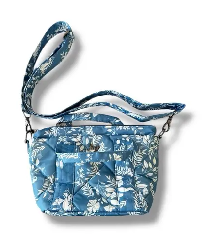 LUG Dory Mini Crossbody Bag Shoulder Blue White Floral Quilted Purse Nylon RIFD