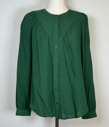 Maeve | Anthropologie Green Button-Up Lightweight Striped Blouse Women’s Size XS